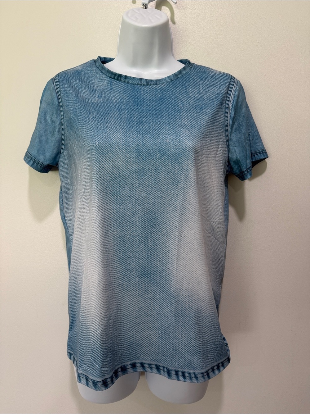 Denim-Effect Blue Short Sleeve Tee